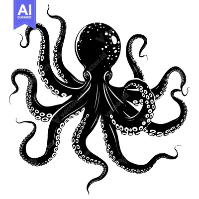 Aset premium populer: Black and White Illustration of an Octopus with Extended Tentacles