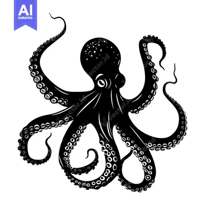 Popular premium asset: Black and White Silhouette of an Octopus with Tentacles Extended