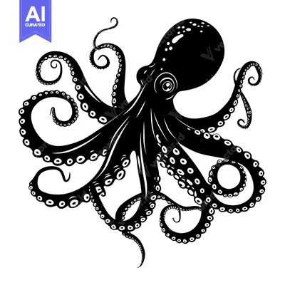 Aset premium populer: Black and White Illustration of an Octopus with Eight Tentacles