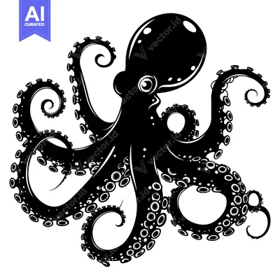 Aset premium populer: Black and White Illustration of an Octopus with Tentacles