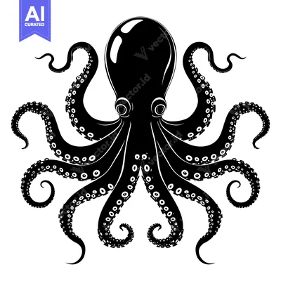 Aset premium populer: Black and White Silhouette of an Octopus with Eight Tentacles
