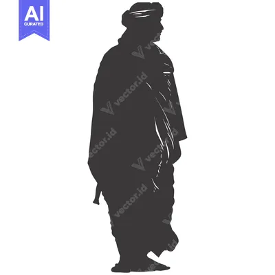 Aset premium populer: Silhouette of a Man Wearing Traditional Clothing and a Turban