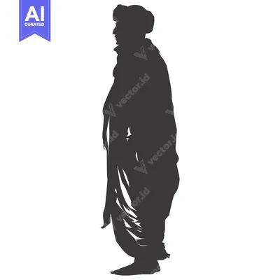 Aset desain premium: Silhouette of a Man Wearing a Dhoti and Turban