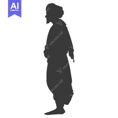 Aset premium populer: Silhouette of a Man Wearing a Turban and Traditional Clothing