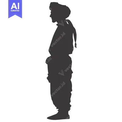 Aset premium populer: Silhouette of a Man in Traditional Clothing with a Turban