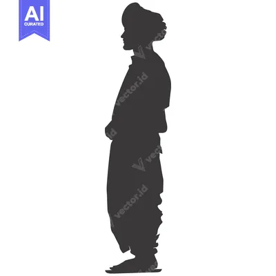 Aset desain premium: Silhouette of a man wearing traditional clothing with a turban