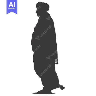 Aset premium populer: Silhouette of a Man in Traditional Indian Clothing