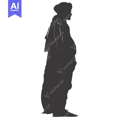 Aset premium populer: Silhouette of a Man in Traditional Clothing with a Turban