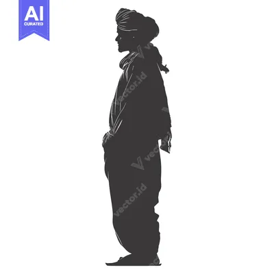 Aset desain premium: Silhouette of a Man in Traditional Indian Clothing