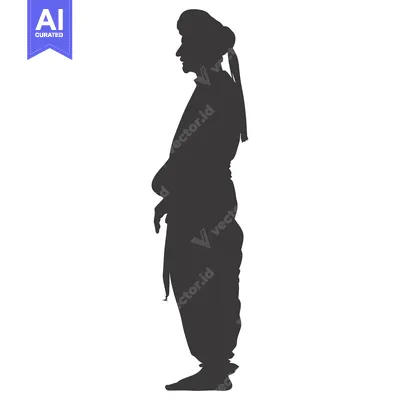 Aset premium populer: Silhouette of a Man Wearing a Turban and Traditional Clothing