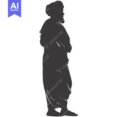 Aset desain premium: Silhouette of a bearded man in traditional clothing