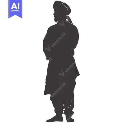 Aset desain premium: Silhouette of a Man Wearing Traditional Clothing and a Turban