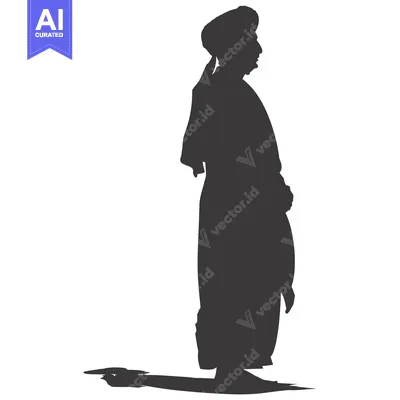 Aset desain premium: Silhouette of a Man Wearing Traditional Headwear