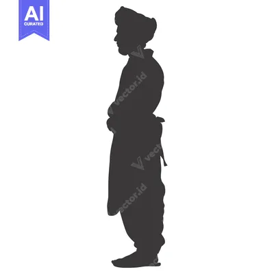 Aset desain premium: Silhouette of a man wearing a turban and traditional clothing