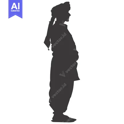 Aset desain premium: Silhouette of a Person Wearing a Headscarf and Traditional Clothing