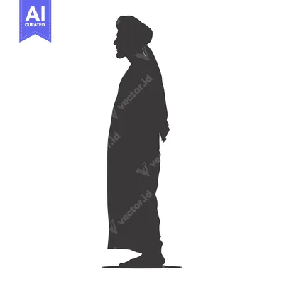 Aset desain premium: Silhouette of a Man in Traditional Arab Clothing