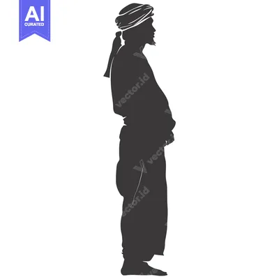 Aset desain premium: Silhouette of a Man Wearing a Turban and Traditional Clothing