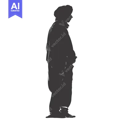 Aset desain premium: Silhouette of a man wearing a traditional headdress and robe