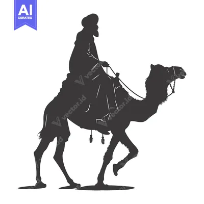 Aset desain premium: Silhouette of a Man Riding a Camel
