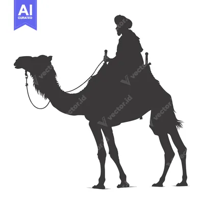 Aset desain premium: Silhouette of a Man Riding a Camel