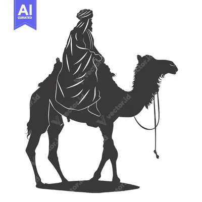 Aset desain premium: Silhouette of a Man Riding a Camel