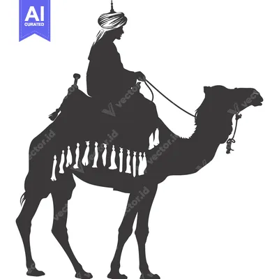 Aset premium populer: Silhouette of a Person Riding a Camel with Tassels