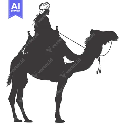 Aset desain premium: Silhouette of a Man Riding a Camel