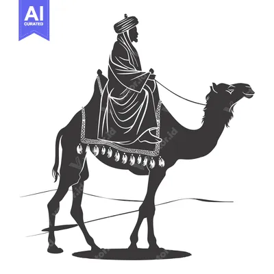 Aset premium populer: Silhouette of a man in traditional clothing riding a camel