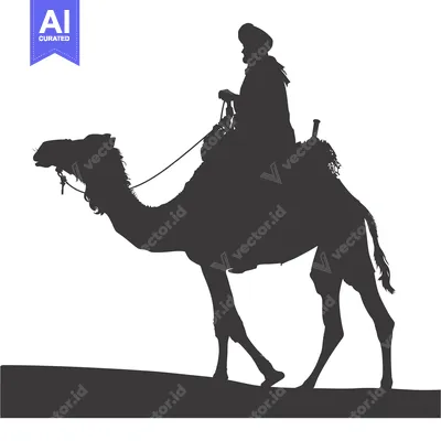 Premium design asset: Silhouette of a Person Riding a Camel in a Desert Landscape