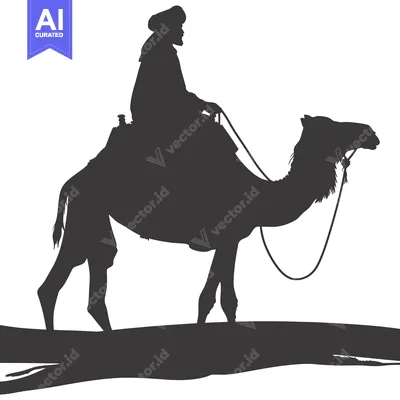Aset desain premium: Silhouette of a man riding a camel