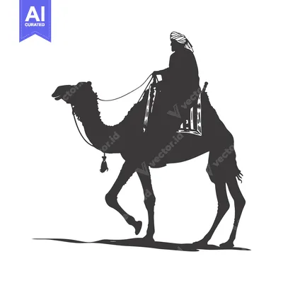 Silhouette of a Man Riding a Camel in the Desert