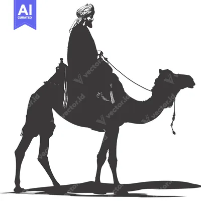 Aset desain premium: Silhouette of a Man Riding a Camel