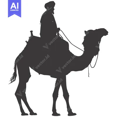 Aset desain premium: Silhouette of a Man Riding a Camel