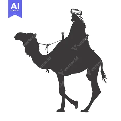 Aset desain premium: Silhouette of a Man Riding a Camel