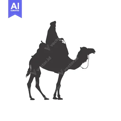 Aset desain premium: Silhouette of a Man Riding a Camel