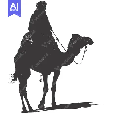 Aset desain premium: Silhouette of a person riding a camel