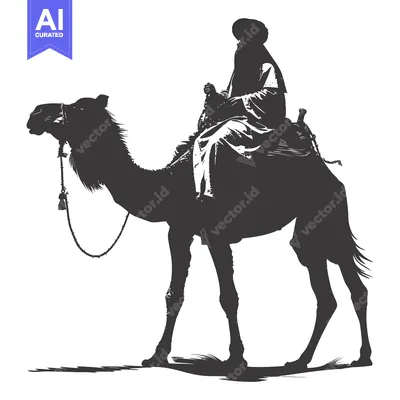 Aset desain premium: Silhouette of a Man Riding a Camel