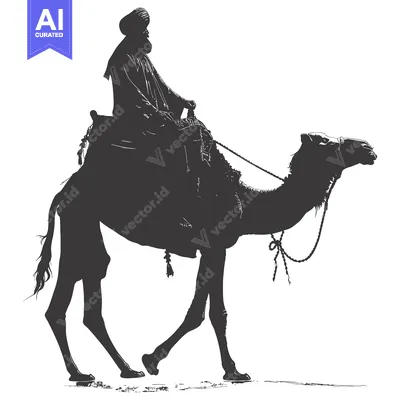 Aset desain premium: Silhouette of a Man Riding a Camel