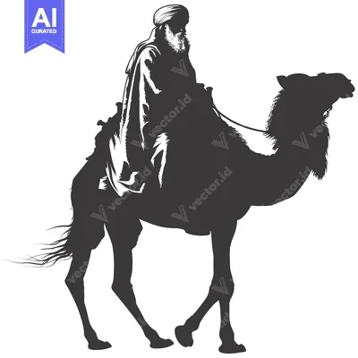 Aset desain premium: Silhouette of a Man Riding a Camel