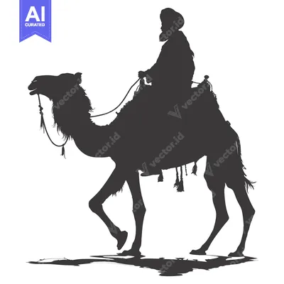 Aset desain premium: Silhouette of a Man Riding a Camel