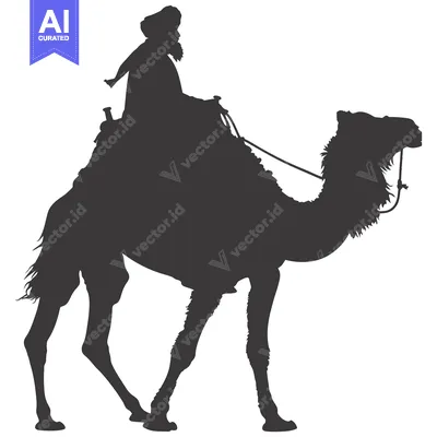 Aset desain premium: Silhouette of a Person Riding a Camel