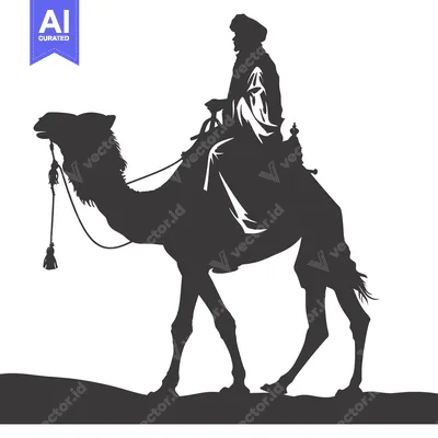 Aset premium populer: Silhouette of a Man Riding a Camel in the Desert