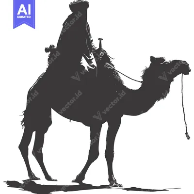 Aset desain premium: Silhouette of a Man Riding a Camel