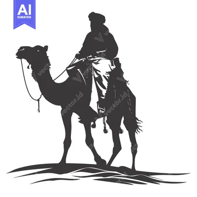 Silhouette of a Person Riding a Camel in the Desert
