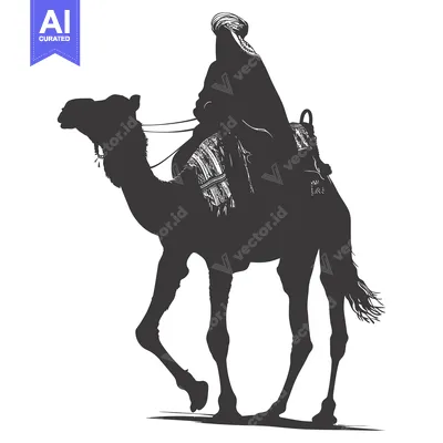 Aset desain premium: Silhouette of a Person Riding a Camel
