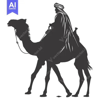Aset desain premium: Silhouette of a man riding a camel