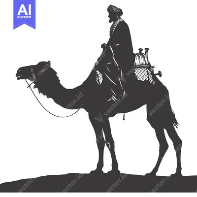 Silhouette of a Man Riding a Camel