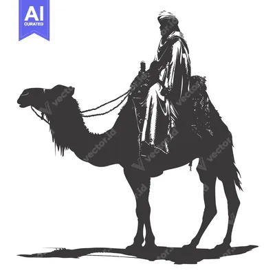 Aset desain premium: A Silhouette of a Man Riding a Camel