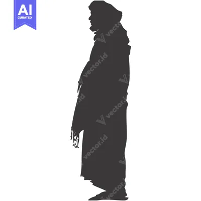 Aset desain premium: Silhouette of a bearded man wearing a hat and scarf