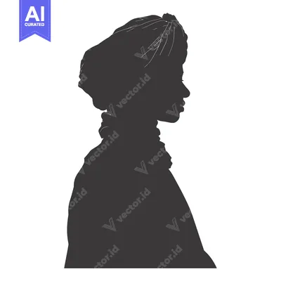 Popular premium asset: Silhouette of a woman with head scarf facing right